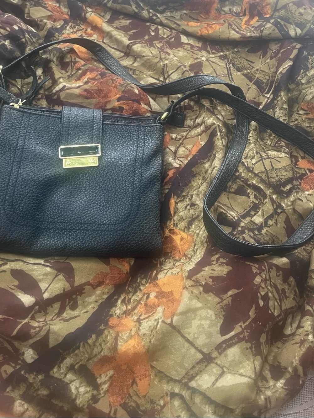 Black Pebbled Crossbody Bag with Gold Accent